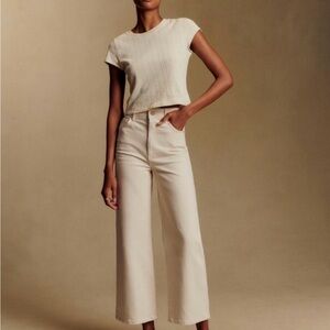 Sezane Le Crop Cream Wide-Leg Jeans